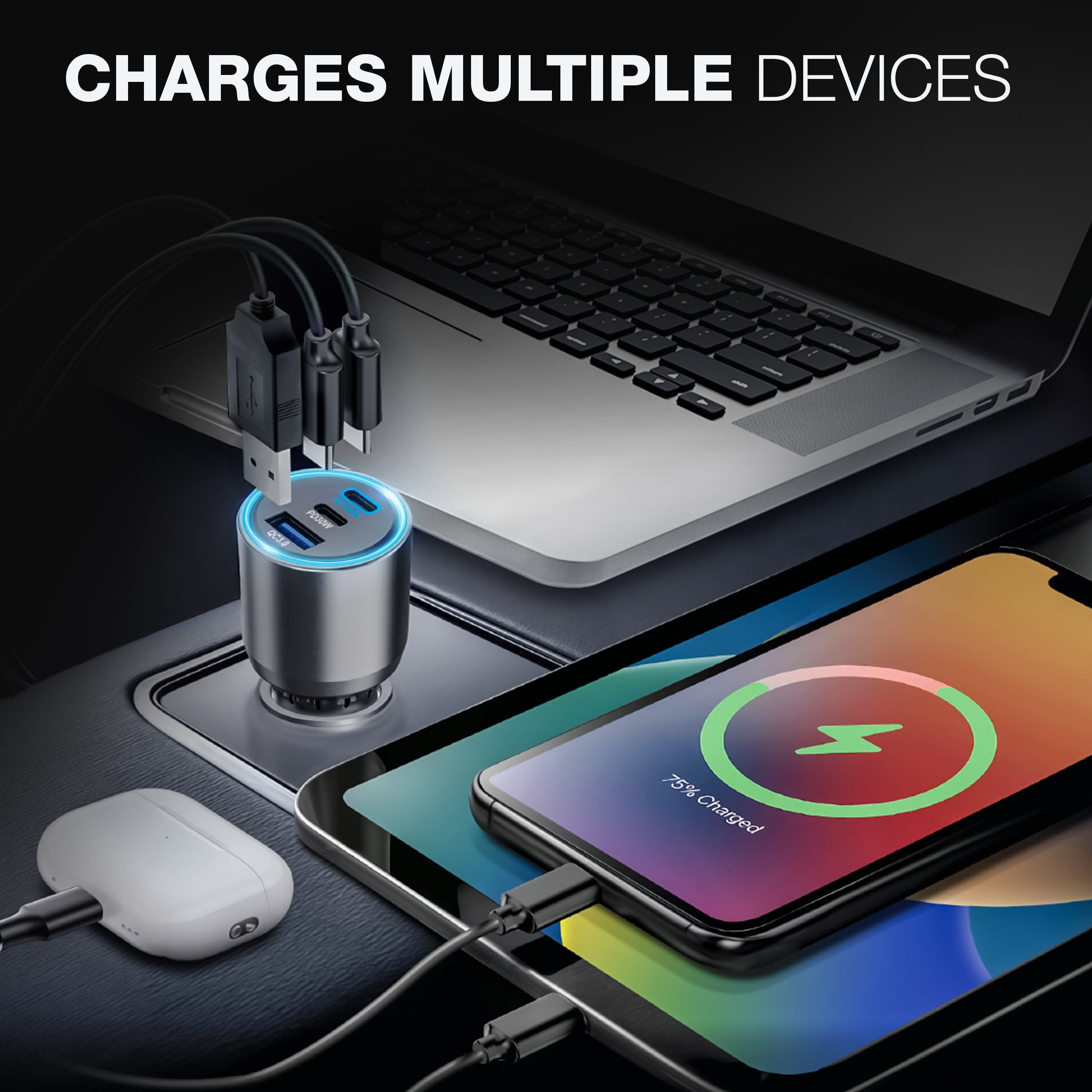 140W 3 IN 1 USB Car Charger