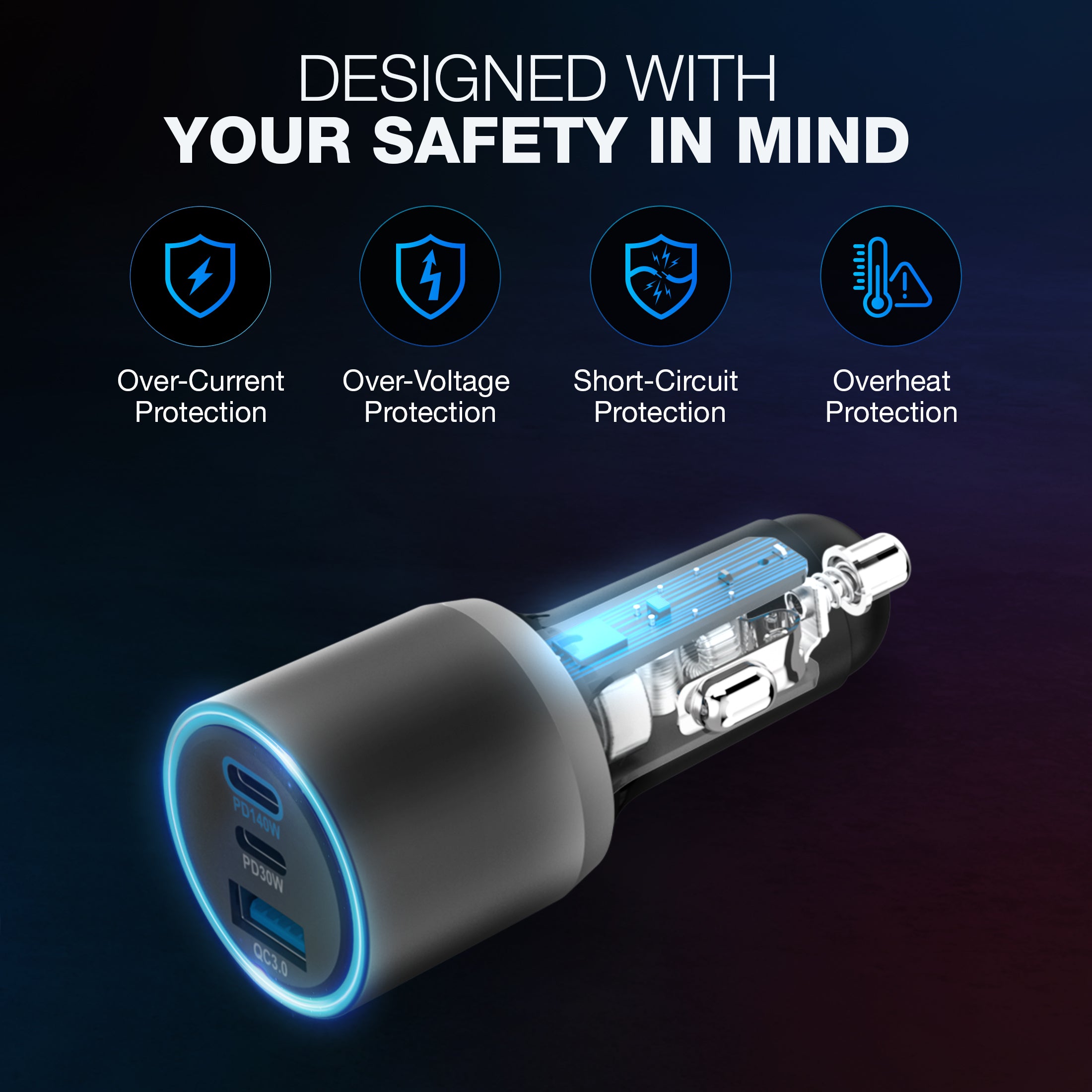 140W 3 IN 1 USB Car Charger