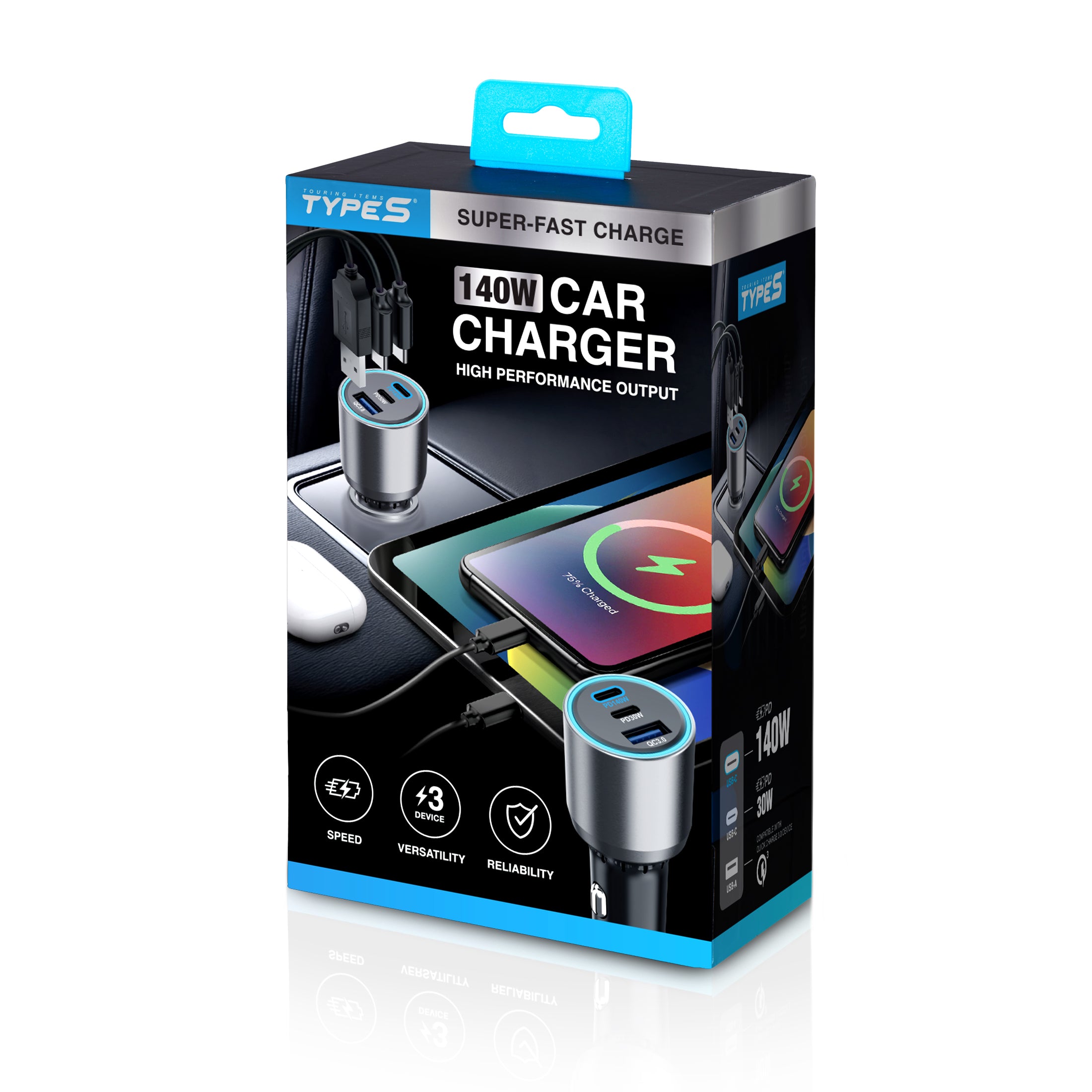 140W 3 IN 1 USB Car Charger