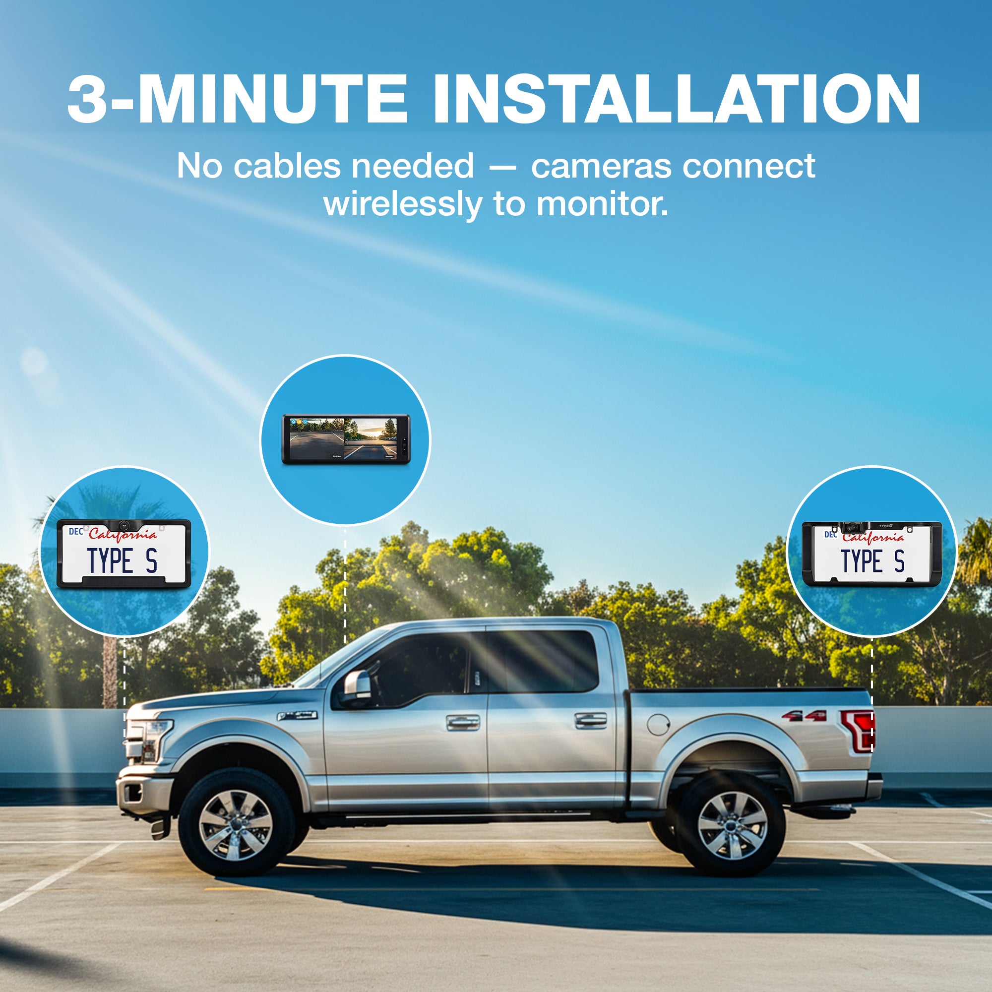 TYPE S Wireless Solar Powered Parking Assistance Camera Set with 6.8" Touchscreen Monitor