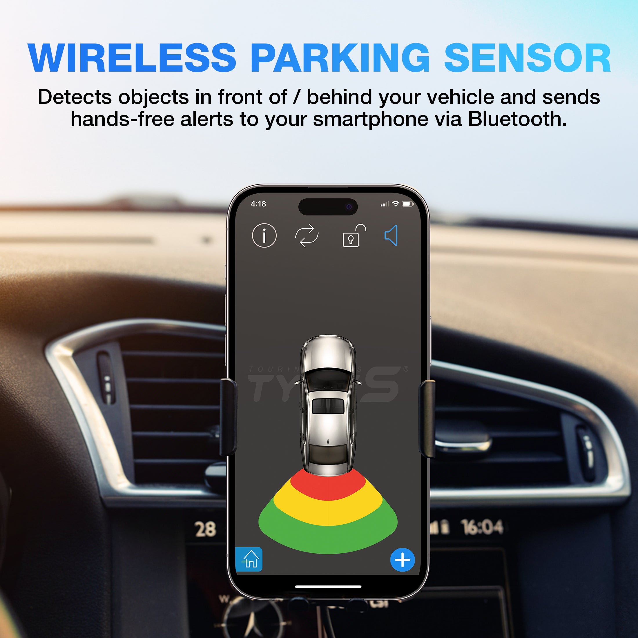 TYPE S Smart Wireless Parking Sensor, Bluetooth Solar Powered Wireless Parking Sensor Kit Car Vehicle Reversing Radar System