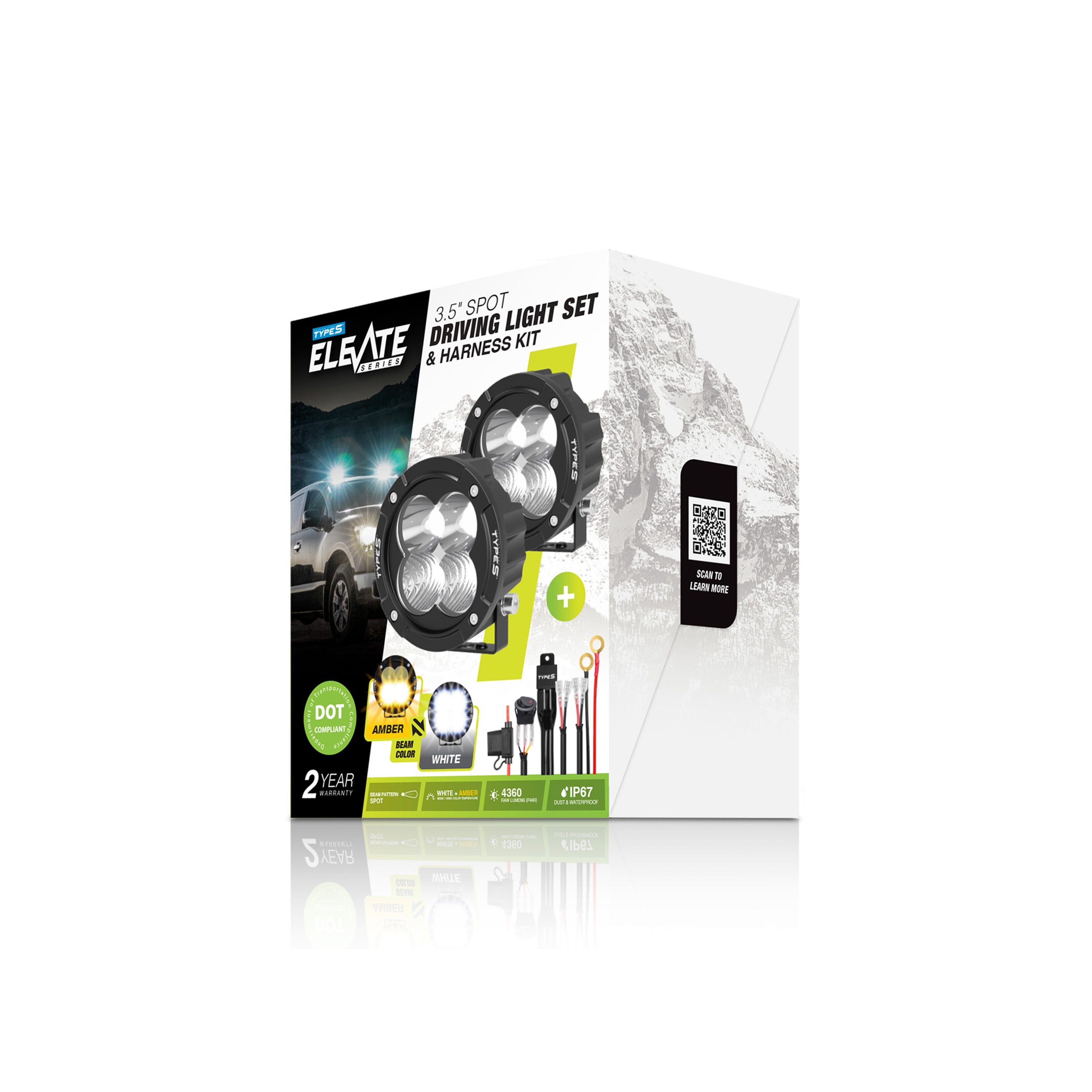 Elevate 3.5” Spot Driving Light Set & Harness Kit