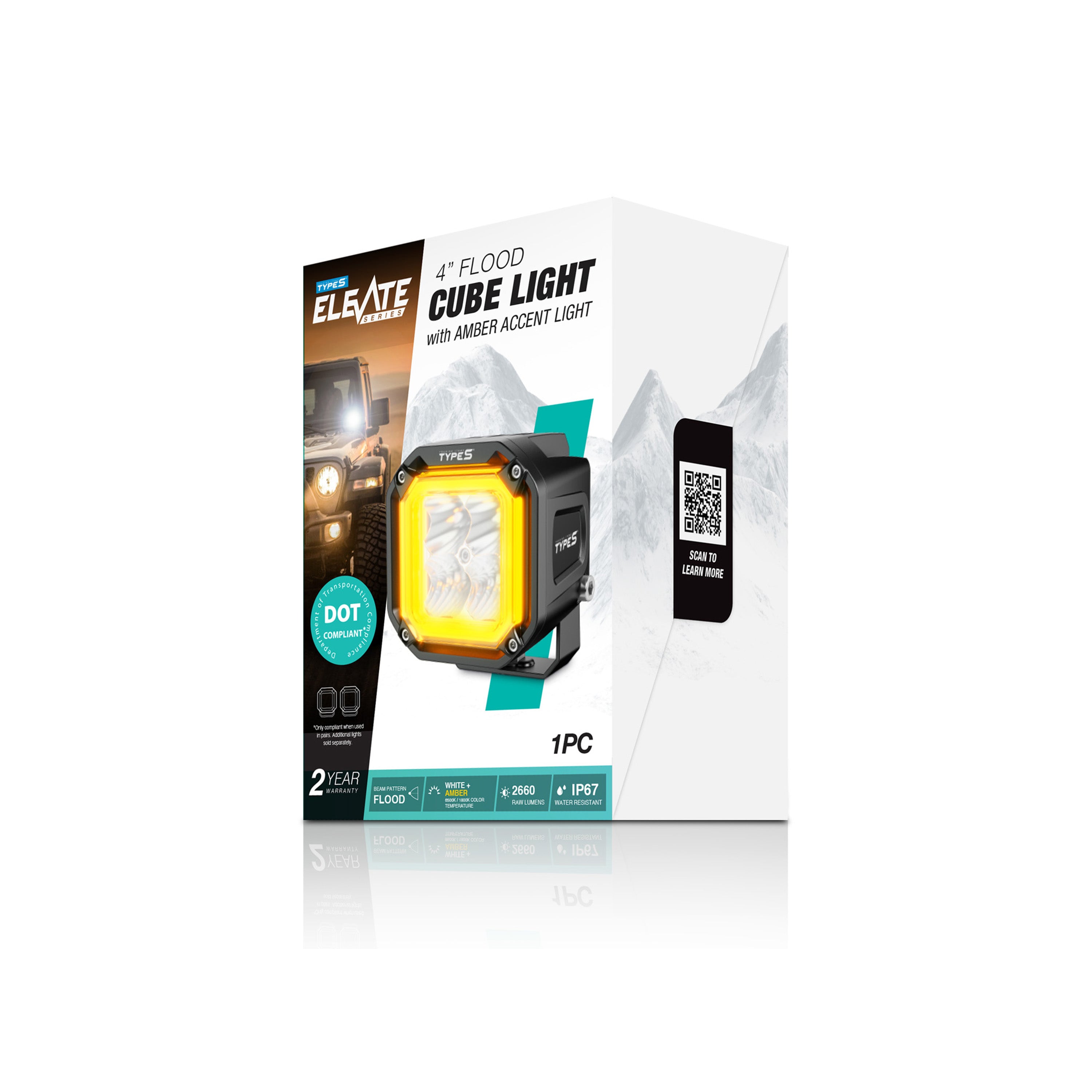 Elevate 4” Flood Cube Light with Amber Accent Light