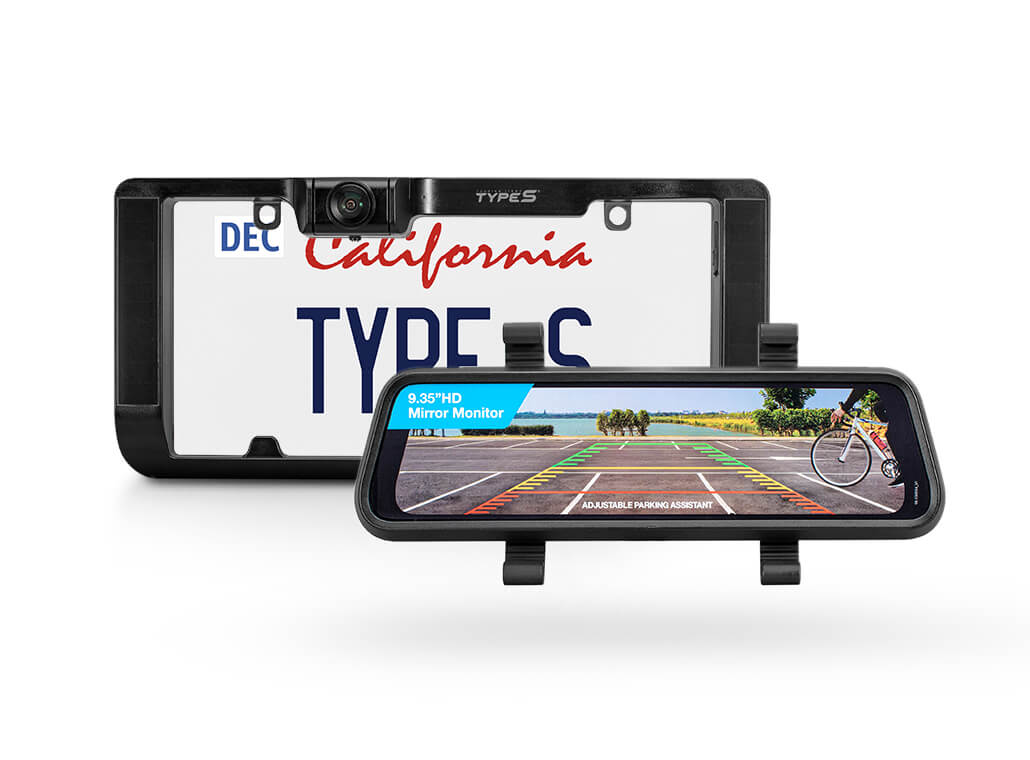 TYPE S Solar Powered Portable License Plate Frame Backup Camera with H