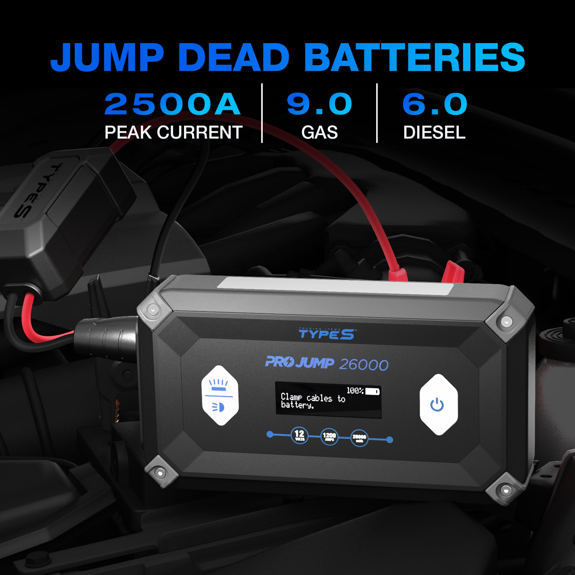 TYPE S 12V 9.0L ProJump™ Battery Jump Starter with JumpGuide™ and 26,000 mAh Power Bank