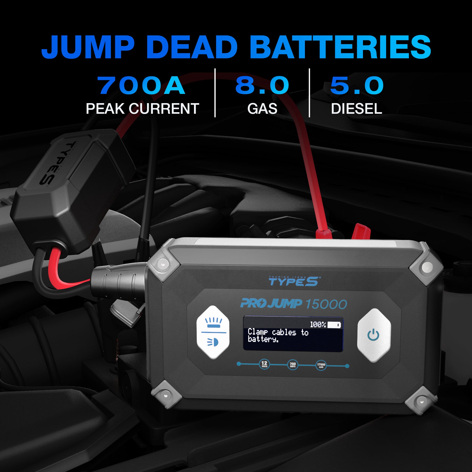 TYPE S 12V 8.0L ProJump™ Battery Jump Starter with JumpGuide™ and 15,000 mAh Power Bank