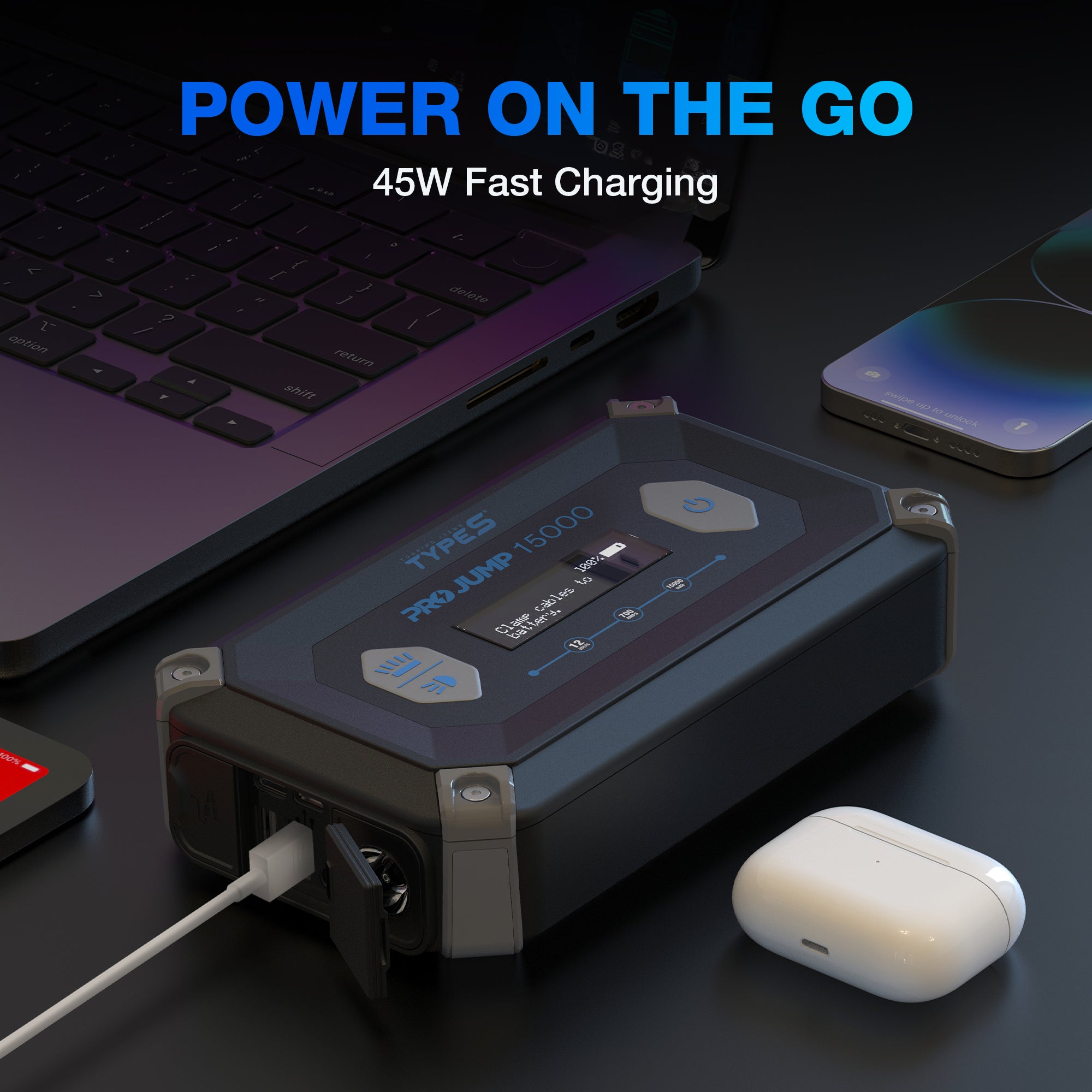 TYPE S 12V 8.0L ProJump™ Battery Jump Starter with JumpGuide™ and 15,000 mAh Power Bank