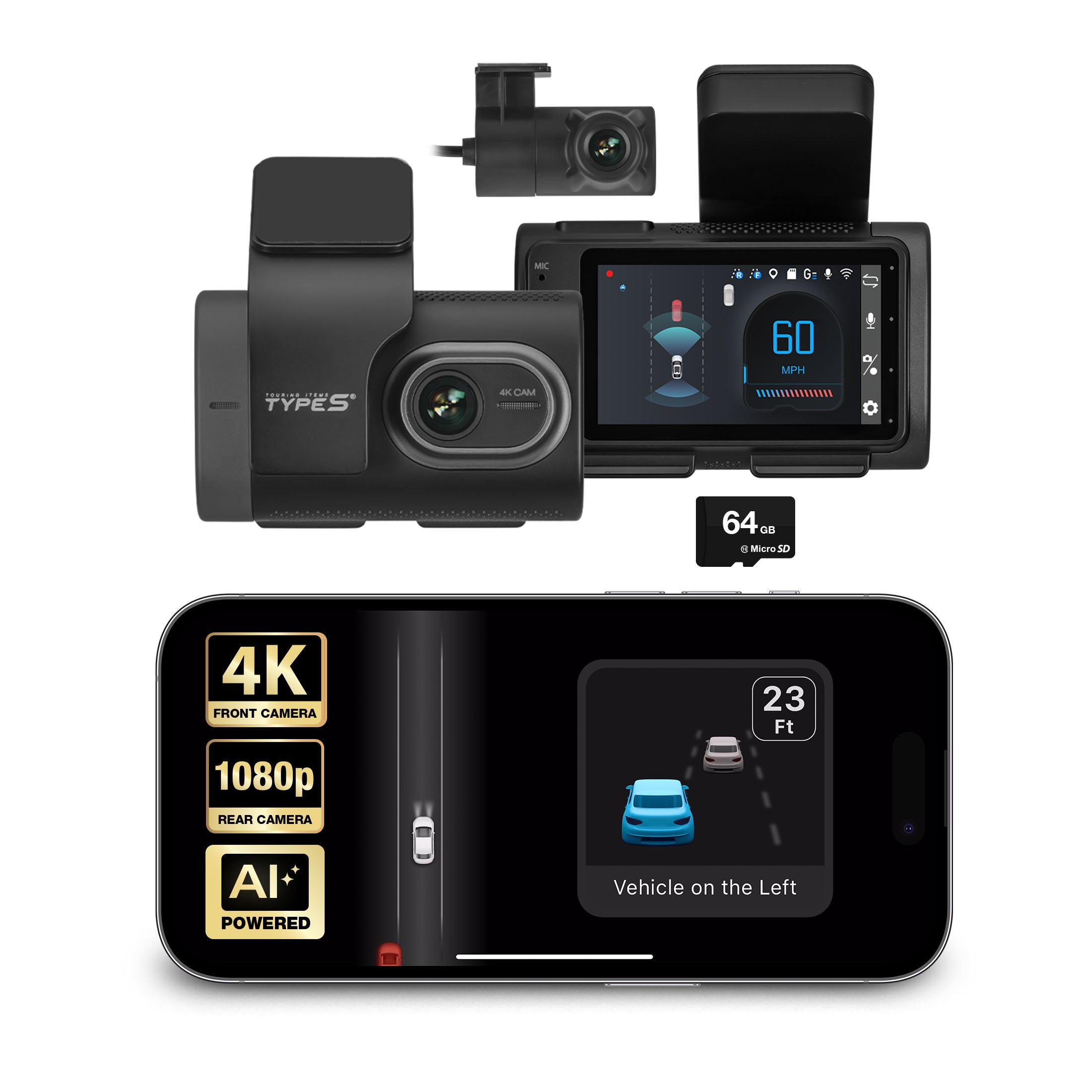 TYPE S T400 PLUS 4K AI Dash Cam with Full-Coverage Advanced Driver Assistant