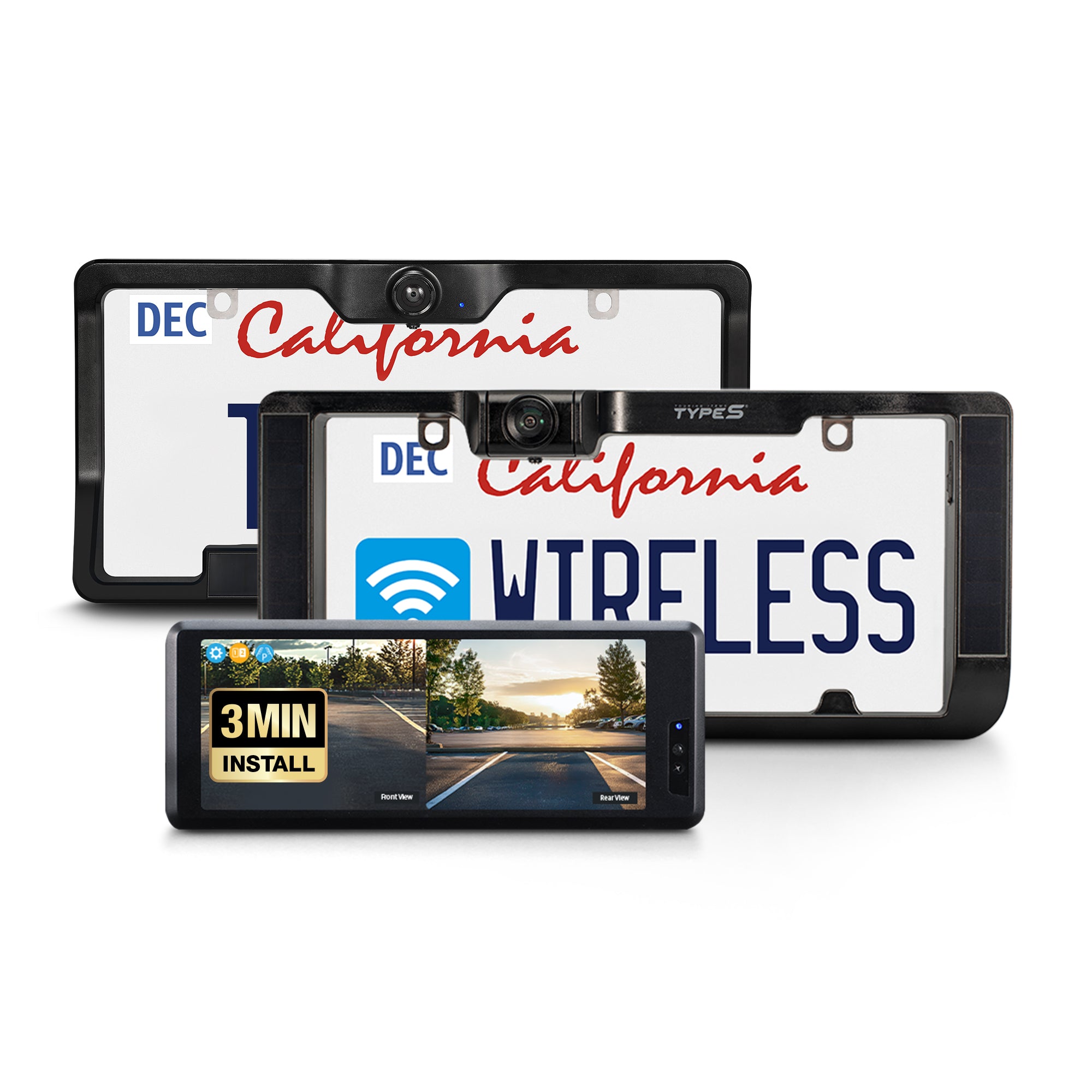 TYPE S Wireless Solar Powered Parking Assistance Camera Set with 6.8" Touchscreen Monitor