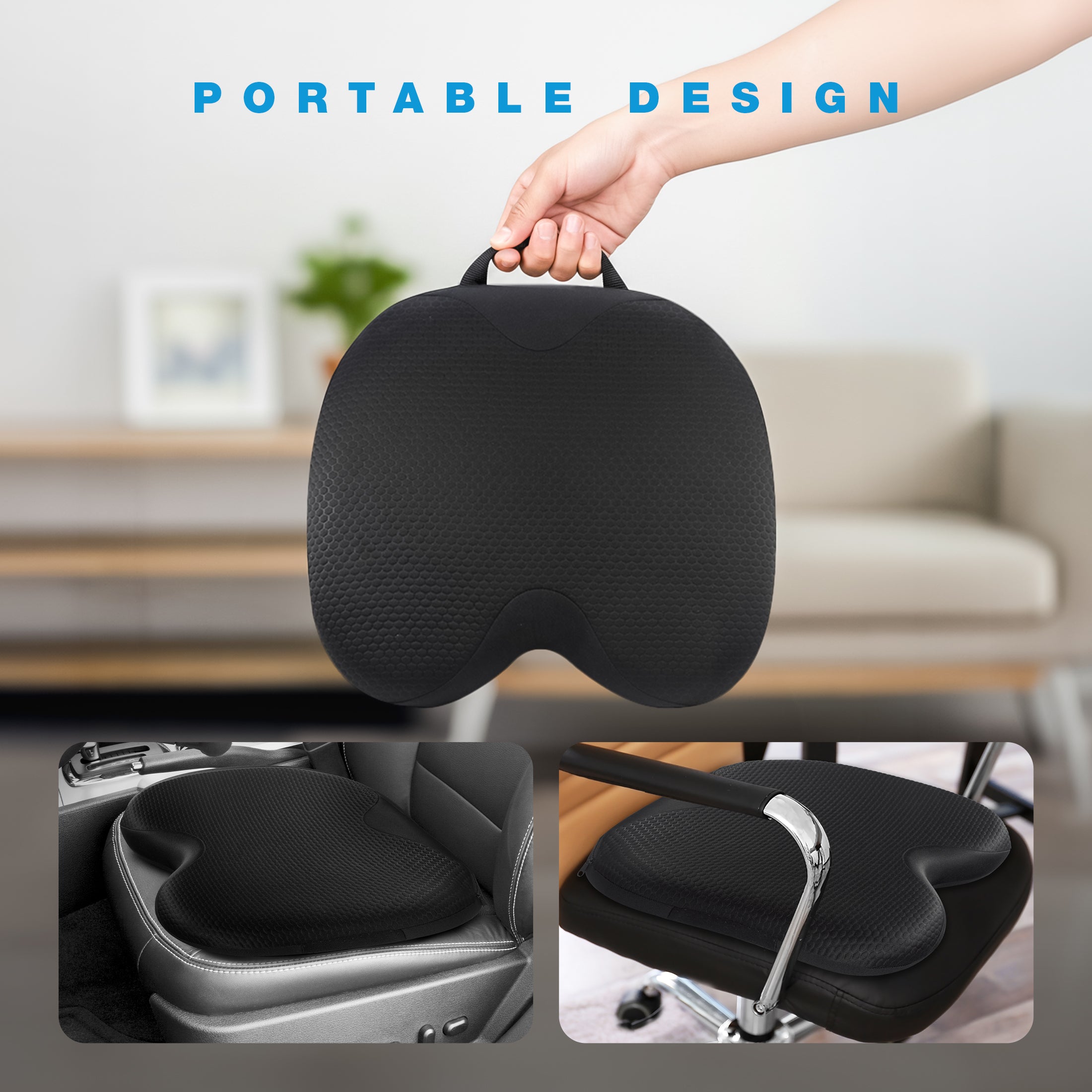 Handmade By Corex Real Leather Gel Foam Seat Cushion 35x35cm - Non-Slip Black