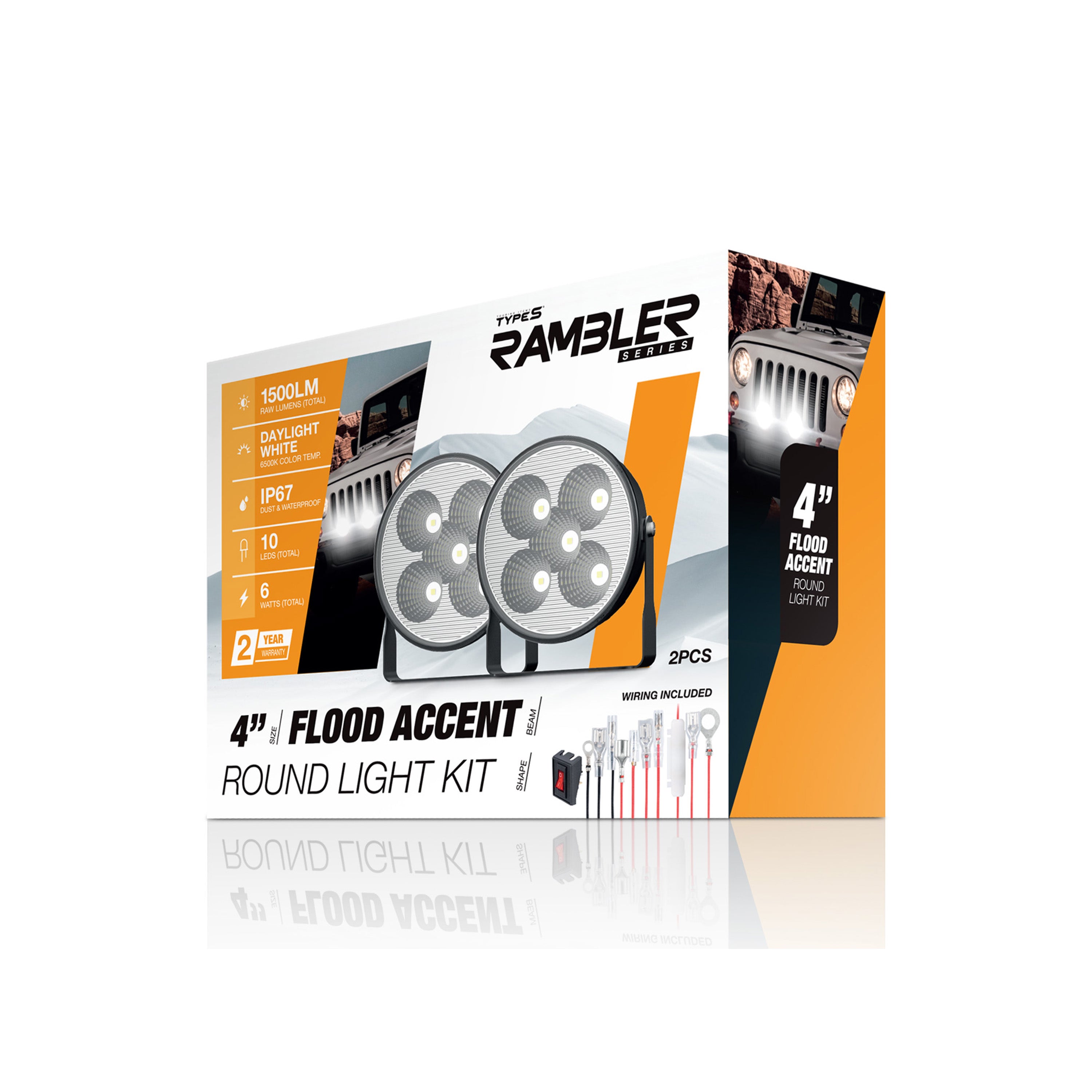 TYPE S RAMBLER 4" FLOOD ACCENT ROUND LIGHT KIT