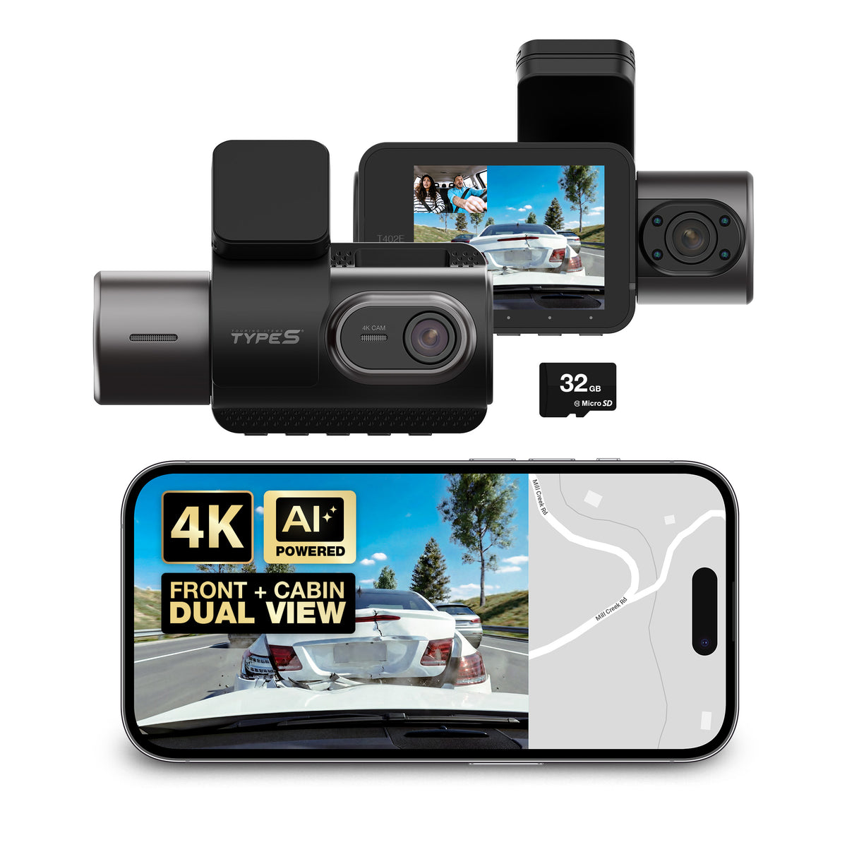 T402E Dual View 4K Dashcam With AI Triggered Smart Incident Recording