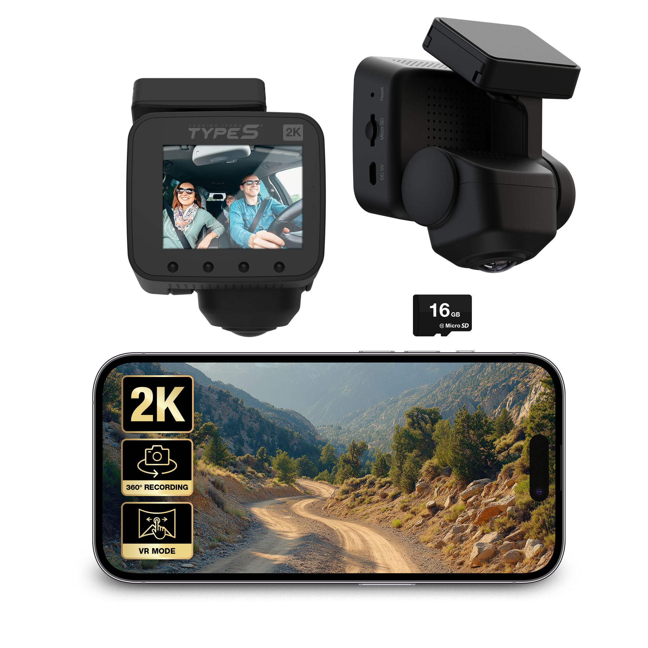 Type S P200 PRO Smart 360 Dashcam, 2K Resolution with VR Recording Mode, GPS and G-Sensor Built-in
