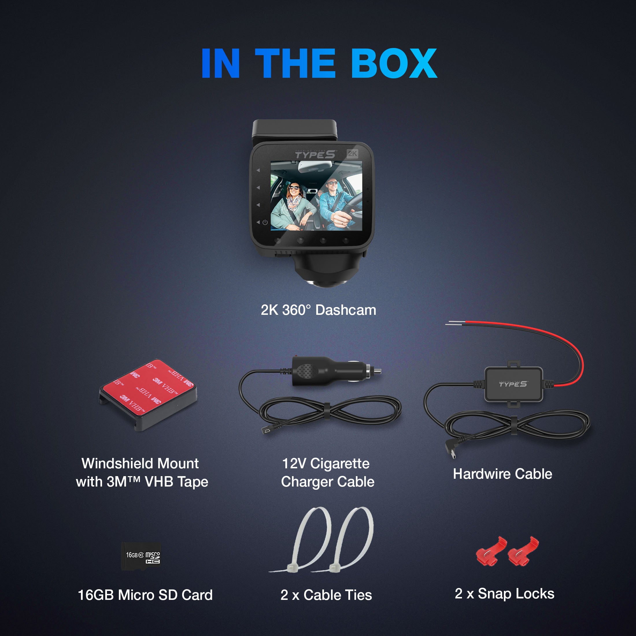 Type S P200 PRO Smart 360 Dashcam, 2K Resolution with VR Recording Mode, GPS and G-Sensor Built-in
