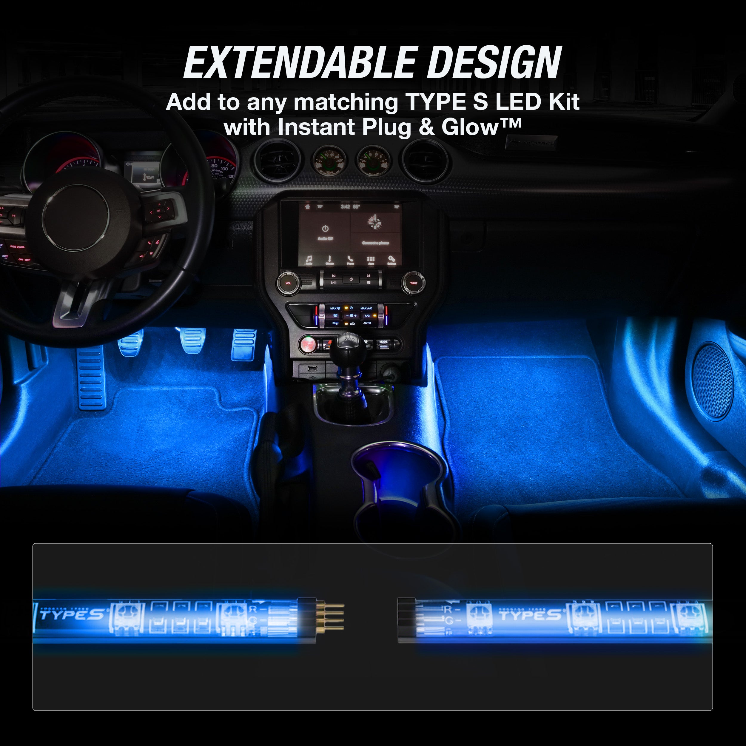 TYPE S Instant Plug & Glow™ 12" LED Lighting Extension Strip (Blue)
