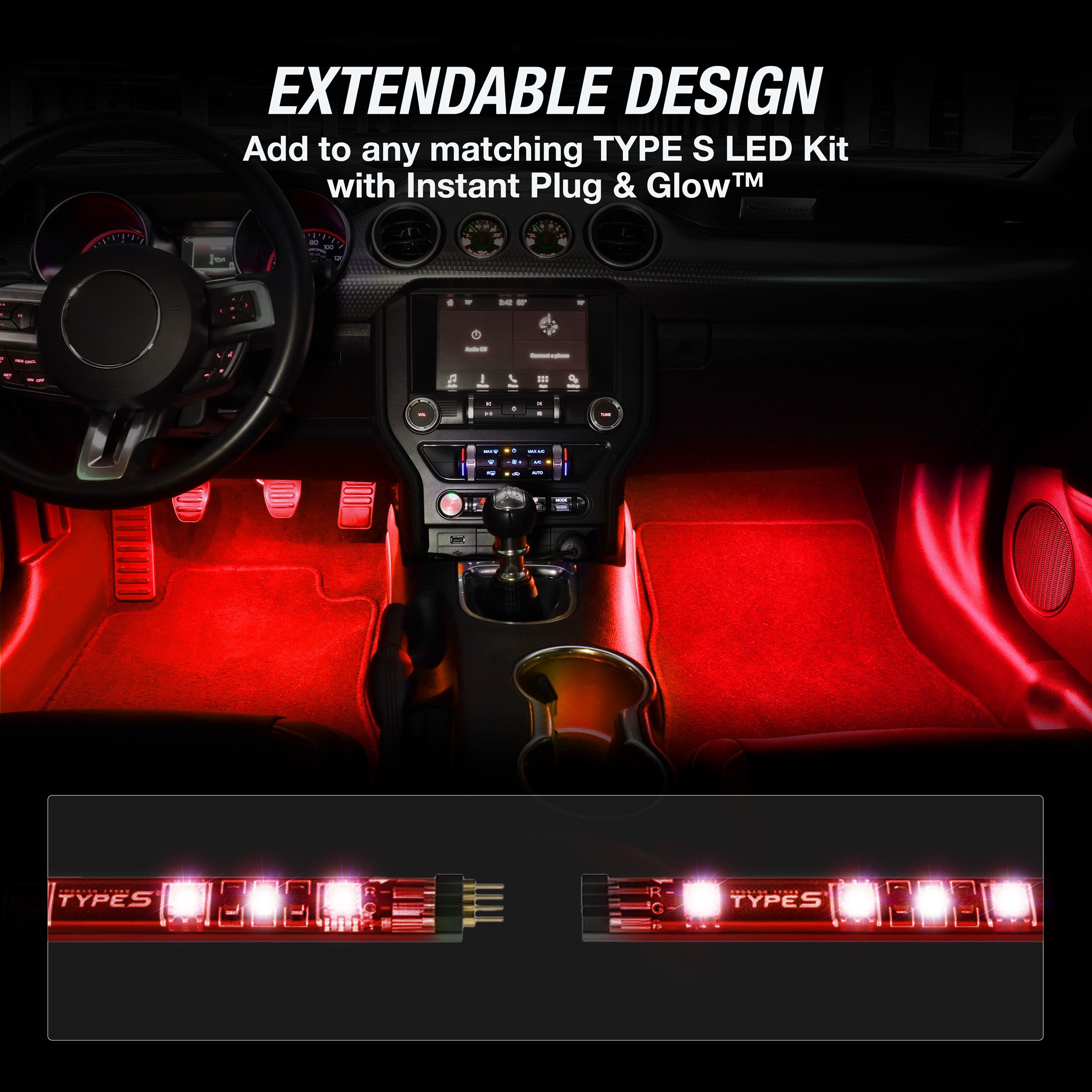 TYPE S Instant Plug & Glow™ 12" LED Lighting Extension Strip (Red)