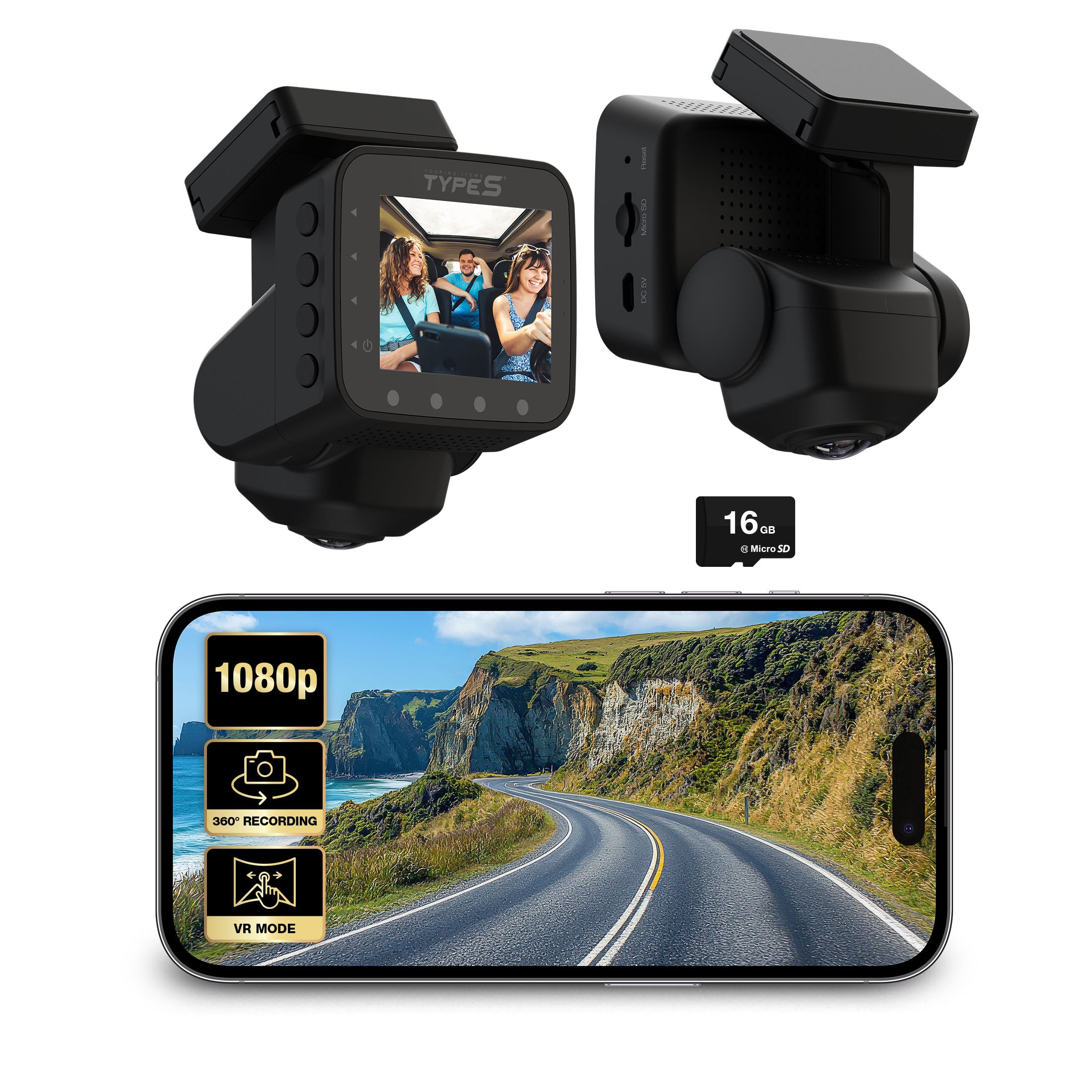 TYPE S P100 PLUS Smart 360° 1080P FHD Dashcam with Live Streaming