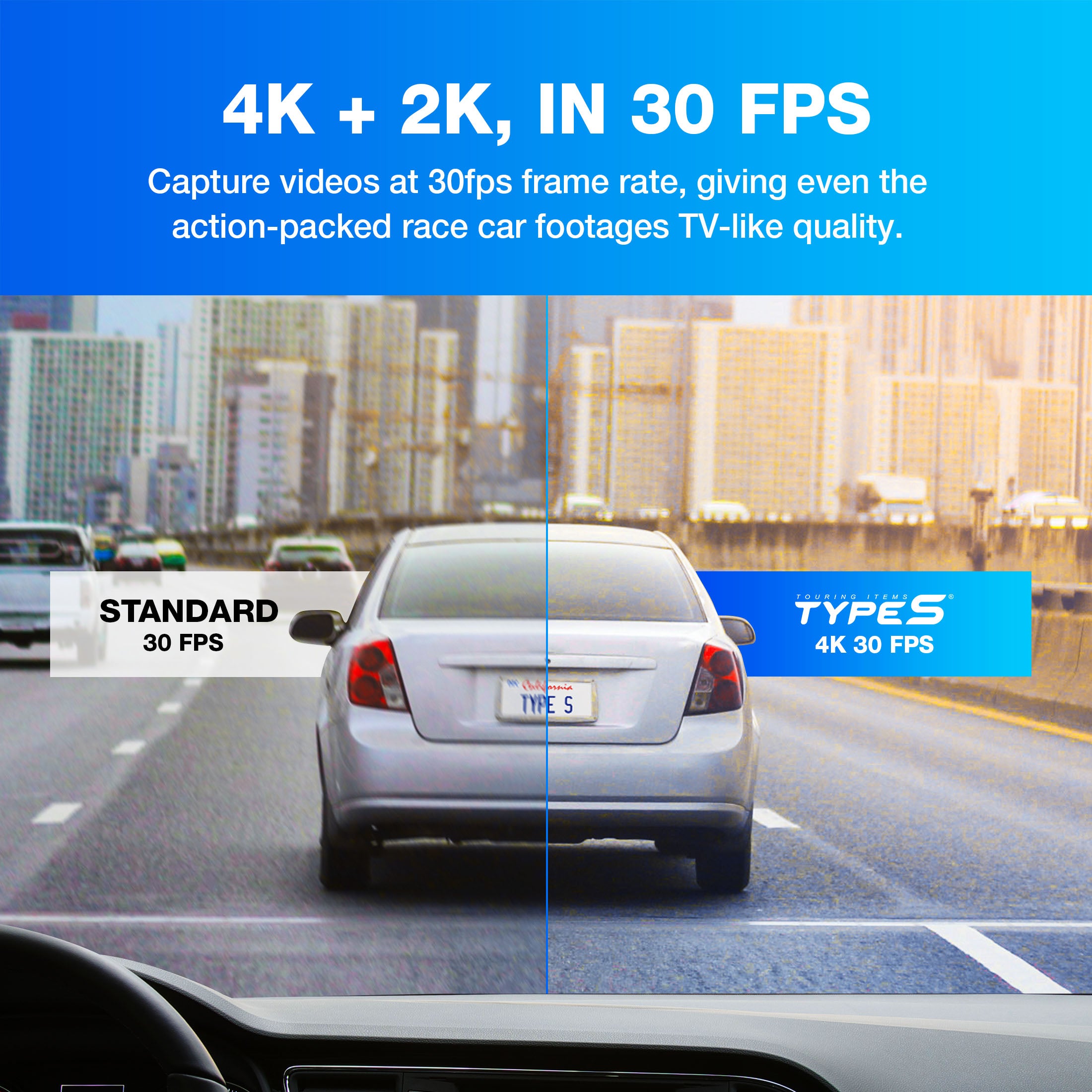 TYPE S S402 Pro Ultra HD 4K Dual View Dashcam with 2K Cabin View Cam