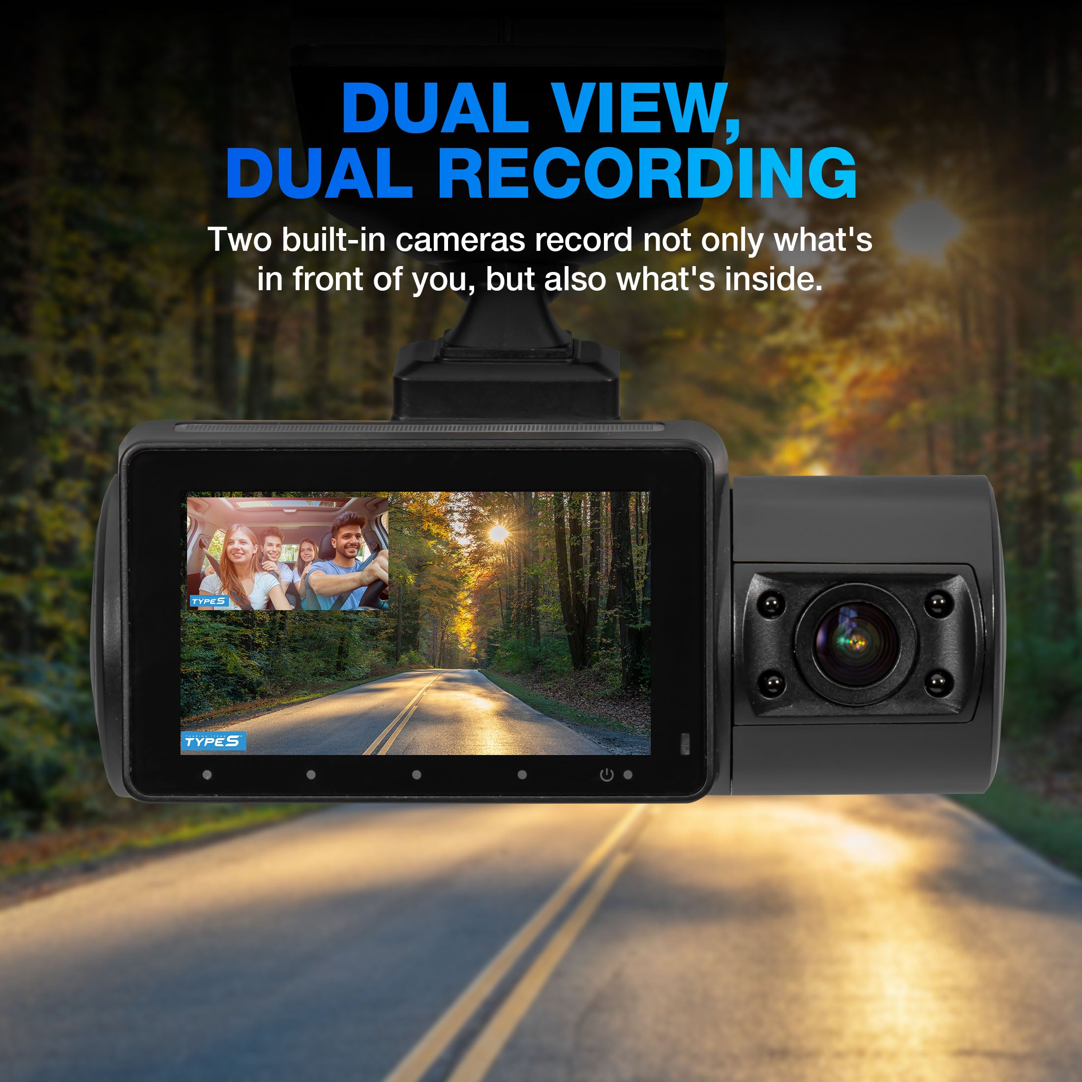 TYPE S S402 Ultra HD 4K Dual View Dashcam with FHD Cabin View Cam