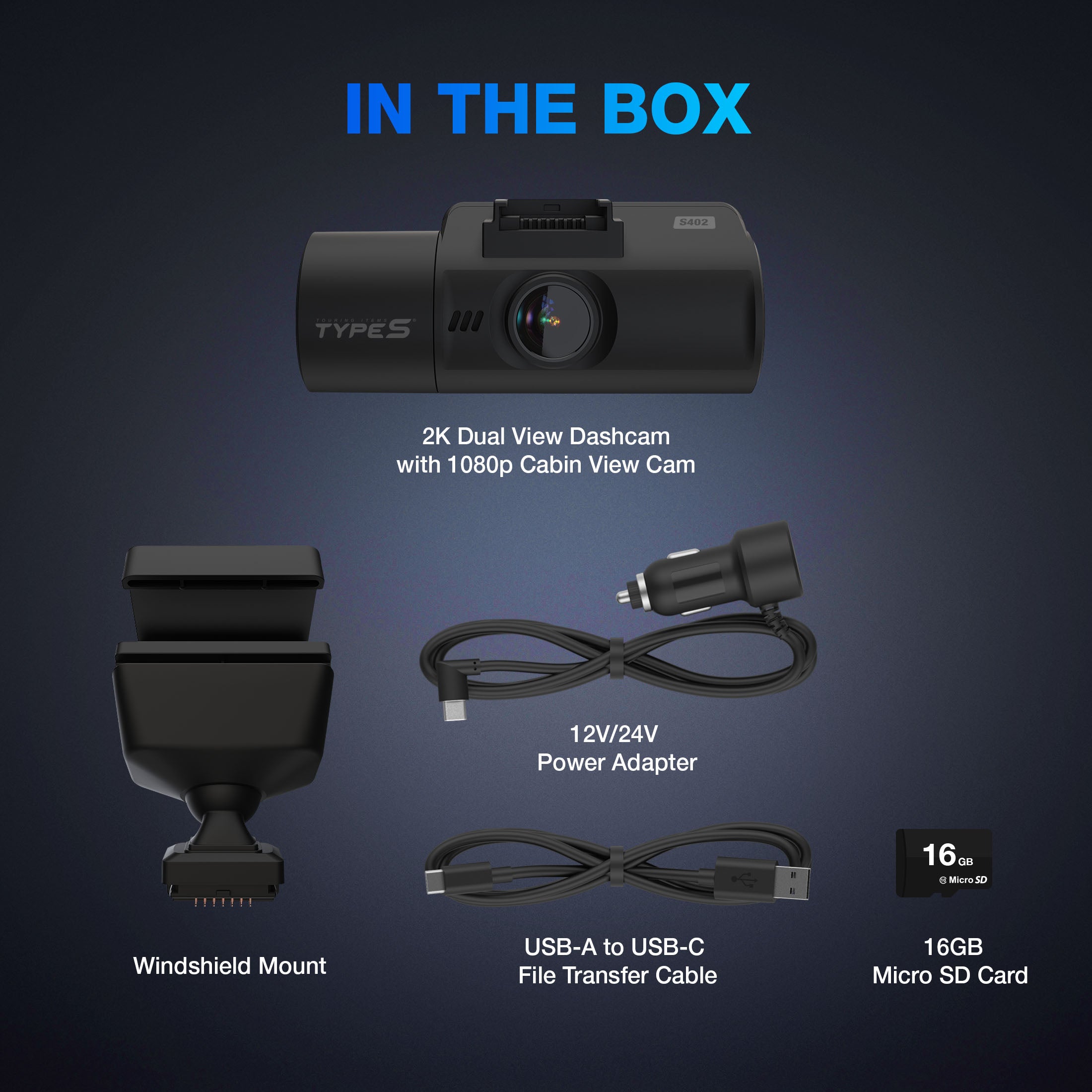 TYPE S S402 Ultra HD 4K Dual View Dashcam with FHD Cabin View Cam