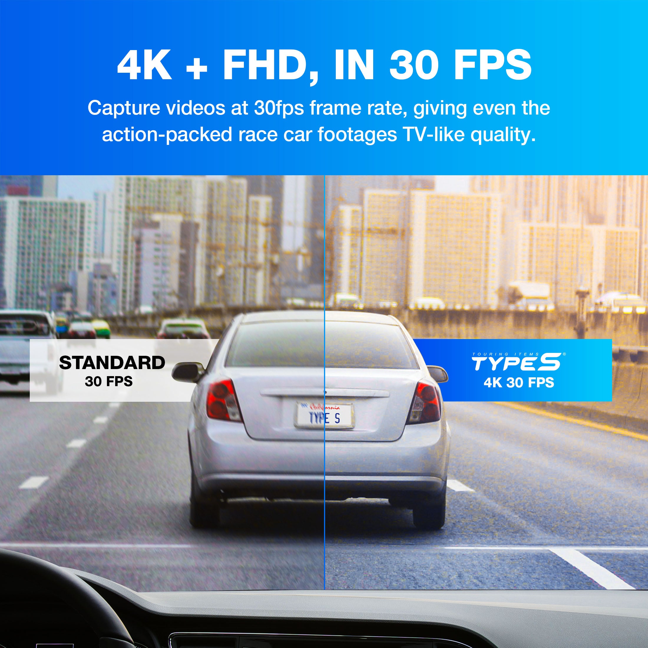 TYPE S S402 Ultra HD 4K Dual View Dashcam with FHD Cabin View Cam