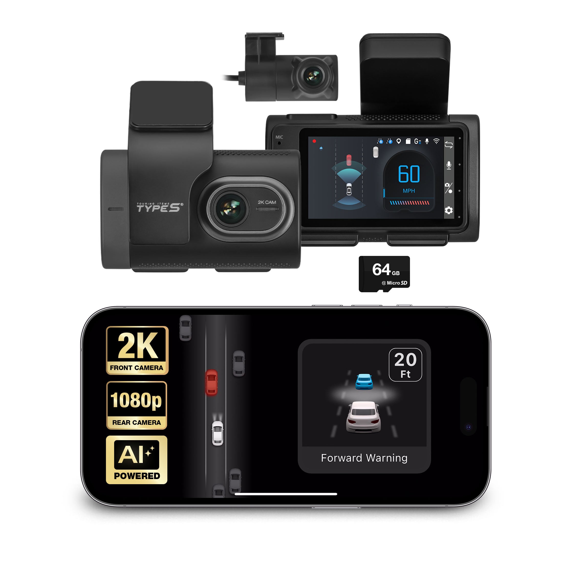 TYPE S 360° 2K UHD Smart Dash Cam Pro with Live Stream ( BT530025